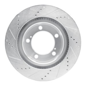 Lexus LX570 Brake Rotor (1) - Front Right - R1 Concepts - Drilled & Slotted - Silver - `08-`21